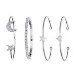 Boutique NWT Silver Bangle Bracelet‎ Set Crystal Star Moon Heart Charm Stackable Jewelry Photo 8
