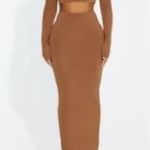 Naked Wardrobe  High Waist Bodycon Maxi Skirt Brown Size Small Photo 5