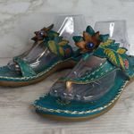 Spring Step  Size 39 8 US Bajan Turquoise Floral Sandal Slide Thong Leather Photo 1