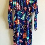 ZARA  Womens Floral Dress Midi Long Sleeve Pullover‎ Blue Size S Stretchy Photo 0
