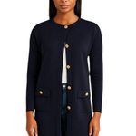 J.Crew - Long Giselle Sweater Blazer Navy Gold Button Cardigan Coatigan Sz S Photo 0