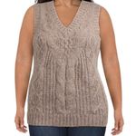VERO MODA New Cable Knit V-Neck Sweater Vest Briella Brown Fossil Photo 2