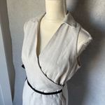 Ann Taylor Linen Blend Wrap Dress Size M Beige Black Belt Collared Sleeveless Photo 2