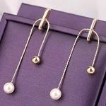 Pearl Metal Ball Drop Tassel Stud Earrings Gold Photo 0