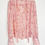 Free People  Stars Align Printed Blouse Ballet Pink Combo Size Small Photo 2