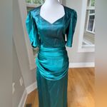 Vintage 80s Dk Green Satin Backless Oversized Bow Floor Length Prom Dress AS IS Size undefined Photo 2