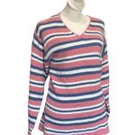 Cherokee  Pullover Sweater Womens Pink Blue Striped Ribbed Long Sleeve Size XL Photo 0