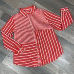 Charter Club  Multi Stripe Pattern Block Button Front Blouse   Coral White SP Photo 8