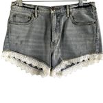 Free People Lace Hem Jean Shorts Mid Rise Casual Denim 100% Cotton Blue 28 Photo 1