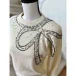 Alfred Dunner Vintage Cream Crewneck Silver Beaded Bow Sweater Photo 1