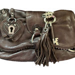 Juicy Couture Brown Leather Clutch Bag No Strap Studs Tassel Key Slvr Harware Photo 0