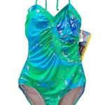 NWT Carol Wior Swimsuit Size 14 Multicolor One Piece Shaping Slimsuit USA Made Blue Photo 0