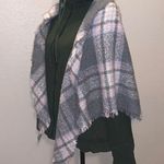 David & Young  plaid fringe wrap scarf shawl pink grey Photo 0