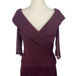 Alex Evenings Pleated Surplice Dress V Neck Sheer Sleeves Purple Maxi Womens 8 Photo 2