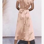 PRETTYGARDEN Women's 2023 Summer Satin Midi Dress Cap Sleeve Tie Waist Elegant A-Line Flowy Dresses Photo 2