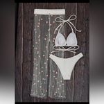 Elegant White 3 piece Bikini Set with Sheer Cover Photo 3