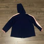 Gloria Vanderbilt Retro Style Navy 3/4 Sleeve Zip Up Hoodie with Pink & White Accents, Size Medium Photo 4