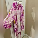 Soma COOL NIGHTS Kimono Short tie up soft Robe Size L/XL floral pink white Purple Photo 2