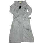 Chaser  Ruffle Trim Belted Cardigan Medium Gray Ribbed Knit Longline Open Front Photo 9