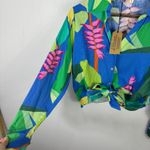 Christian Siriano Linen Blend Top Womens Medium Blue Resort Vacation Tropical Photo 5