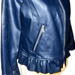 Catherine Malandrino Catherine’s Malandrino navy blue faux leather zip up ruffled jacket..new! Photo 2