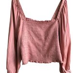 J.Crew  Squareneck Smocked Featherweight Satin Top Blouse Long Sleeve Rose Pink Photo 1