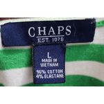 CHAPS  Green White Striped V-Neck T-Shirt Cotton Blend Casual Summer Top Size‎ L Photo 2