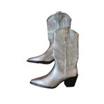 Silver Embroidered Western Cowboy Cowgirl Boots Pointed Toe Heel Women's size 39 Photo 4