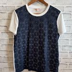 Brooks Brothers Women’s blue lace over white short sleeve shirt Large Photo 0