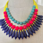 Yellow beaded red and green and blue statement necklace Photo 0