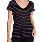 Paige Black/White Stripe V Neck Linen Tee Photo 0
