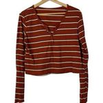 Boutique Orange Ribbed Stripe Henley Crop Long Sleeve T-Shirt L Photo 0