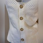 Anthropologie Ribbed Button Front Flutter Sleeve Knit Sweater Tank in Ivory Lg Photo 2