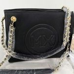 Max Studio NWT  Black Pebble Grain Double Handle Gold Tone Chain Tote Purse Photo 0