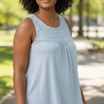 H&M Women Light Blue Lace Trim Tank Top XL Photo 0