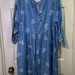 Old Navy Tencel Tie Cuff Shift Dress Women’s Blue Chambray Plus Size 3X Floral Photo 5