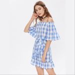 ✨HP✨Bardot Tie Waist Grid Ruffle Trim Dress✨ White Size M Photo 1