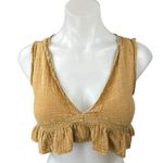 ZARA Tan Yellow Sleeveless Deep V Boho Ruffle Peplum Vest Crop Tank Top Size XS Photo 3