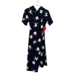 Topshop  Black Floral Orchid Midi Dress High Neck Draped Size 6 Photo 2