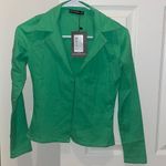 Pretty Little Thing Womens New  Green Linen Feel Fitted Hook and Eye Shirt Photo 3