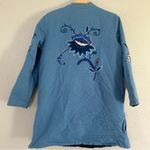Indigo Moon Powder Blue Embroidered Floral Jacket Casual Vintage Unique Large Photo 3