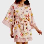NWT INC Pink Butterfly Floral Lace Trim Wrap Robe Medium Photo 0
