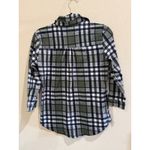 Polly Esther Women's Plaid Flannel Button Down Shirt Top Green Black White Photo 5
