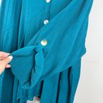 Catherines Tunic Top Women 3X 26/28W Teal Blue Asymmetrical Gauze Roll-Tab Relax Photo 3