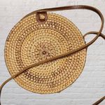 Handwoven Wicker Rattan Round Circle Crossbody Purse Bag Made Bali Boho Hippie Brown Photo 0