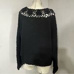 Carraig Donn Black Crochet Flowers 100% Pure Irish Boho Indie Wool Sweater S Photo 4