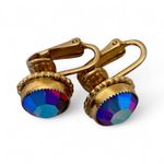 Vintage Aurora Borealis Crystal Gold Tone Clip On Earrings Womens Estate Jewelry Photo 1