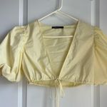 Double Crazy Pastel Yellow Cropped Puff Sleeve Top Photo 0
