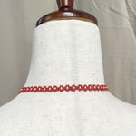 Handmade Beaded Folk‎ Art Necklace | Colorful Boho Woman Pendant | Red Seed Bead Photo 2
