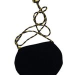 Vintage Black Velvet Clutch Bag Gold & Black Detailing and Corded Shoulder Strap Photo 9